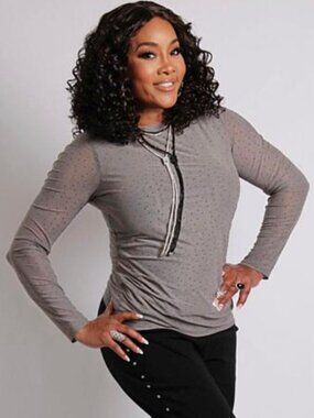 Vivica A. Fox Collection Rhinestone Mesh Knit Shirt - Size: Extra Large - NIP